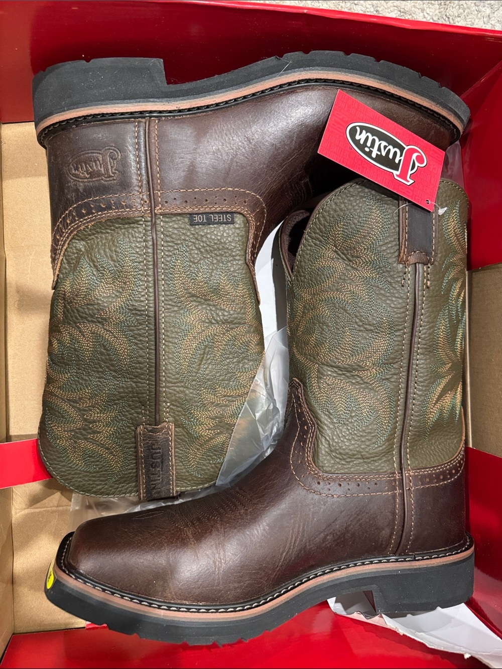 Justin Original Workboots Size 10D 11" Square Toe (Men's) Hunter Green